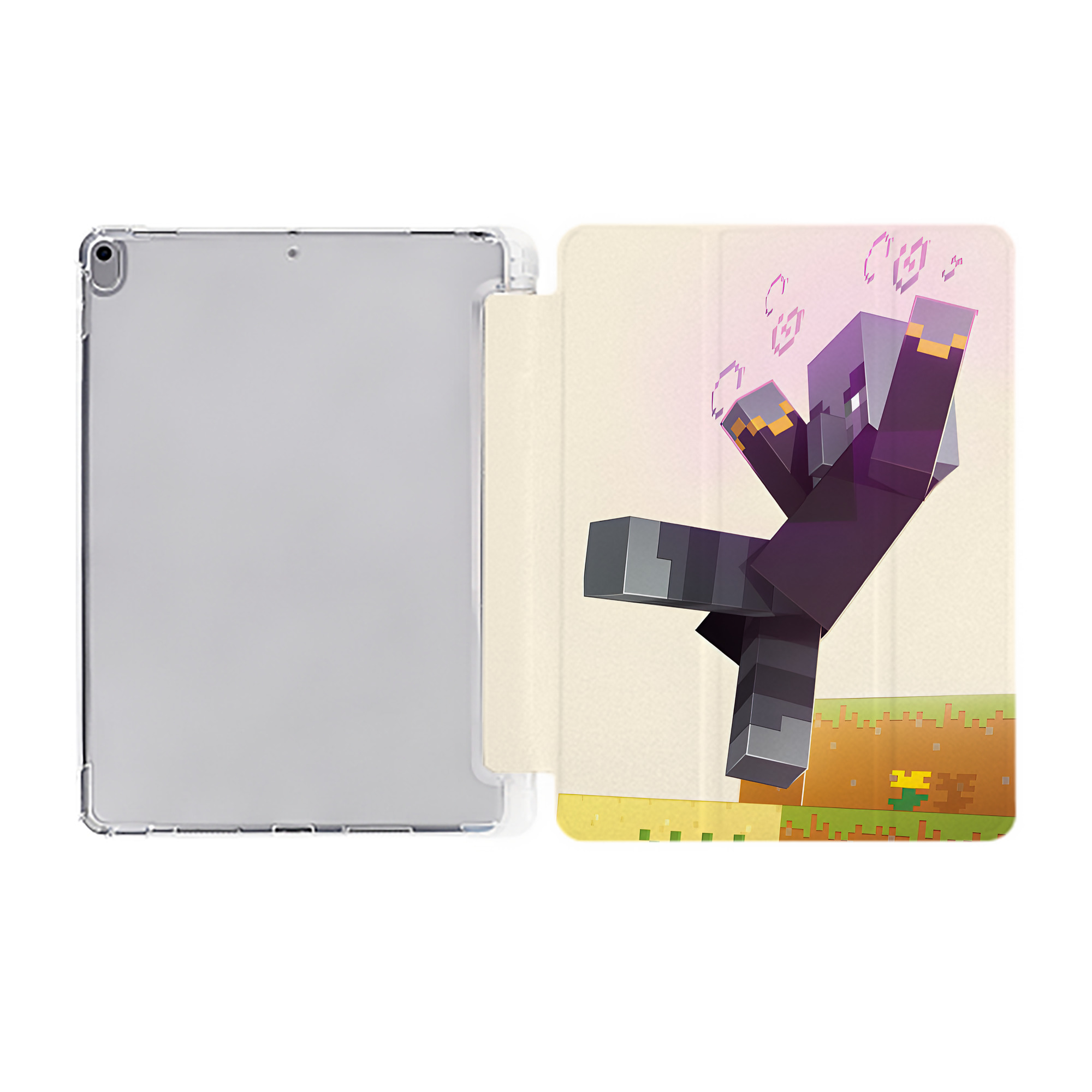 （画像用） マインクラフト ブロックの世界 Minecraft MC Block world IPad ケース ペン収納付き 三つ折りスタンド PUレザー×シリコン 対応機種9.5/10.5/10.9インチ